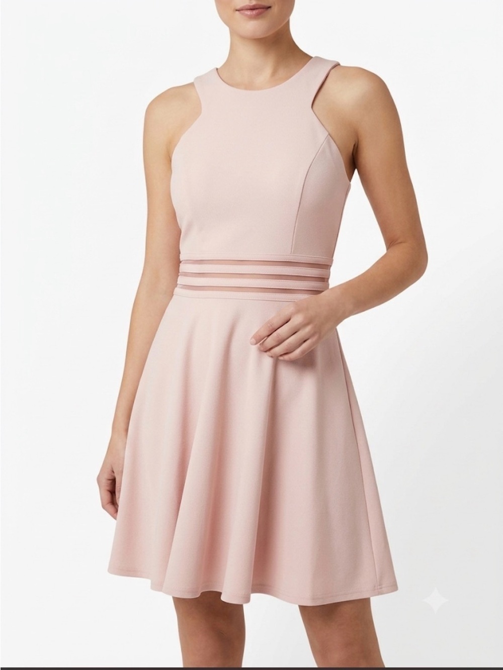 Xtra ordinary Soft Blush Pink Fit & Flare Skater Dress Size Small Mesh Waist